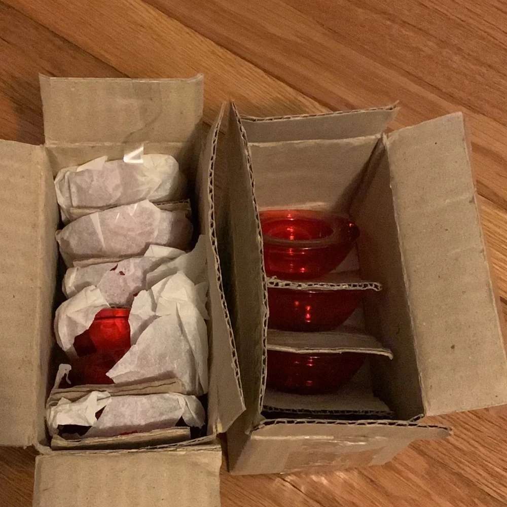 Christmas, 5 Crate & Barrel Red Tea Light Glass Holders